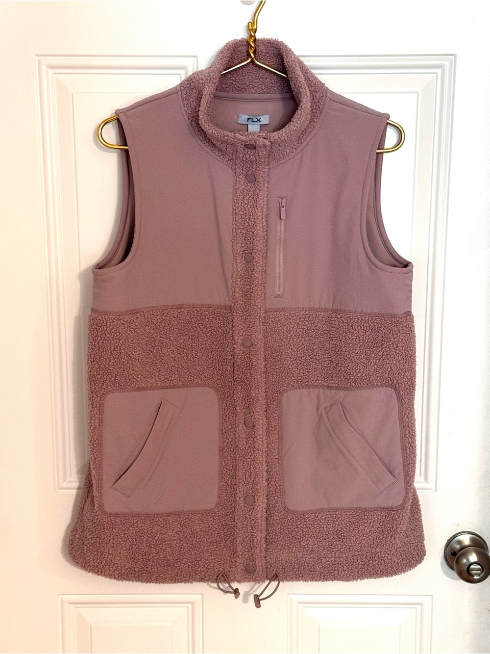 FLX Sherpa Fleece Vest Jacket Pink Mauve Cozy w Pockets Women’s Small